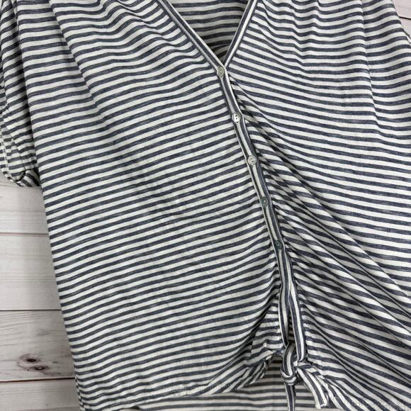 Max Studio Button Down Tie Knot Short‎ Sleeve Blouse Striped Womens L - Picture 3 of 7